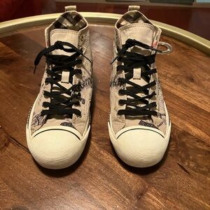 Burberry London Beige Canvas Kingly Print High Top Sneakers Trainers 44EU W12M10